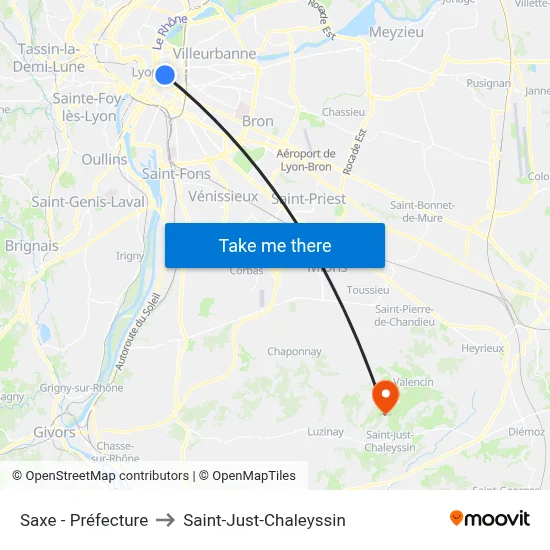 Saxe - Préfecture to Saint-Just-Chaleyssin map