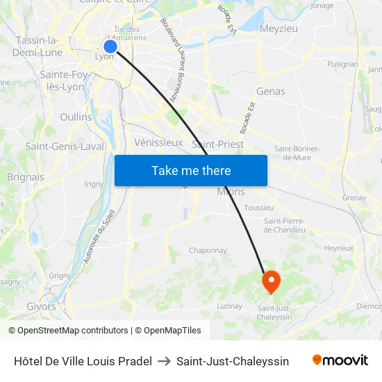 Hôtel De Ville Louis Pradel to Saint-Just-Chaleyssin map