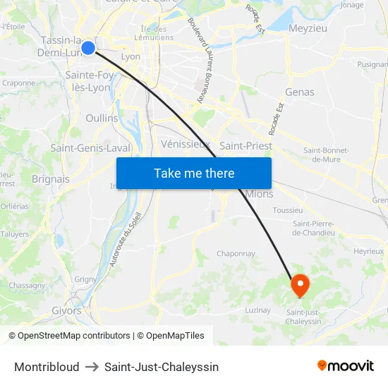 Montribloud to Saint-Just-Chaleyssin map