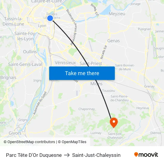 Parc Tête D'Or Duquesne to Saint-Just-Chaleyssin map