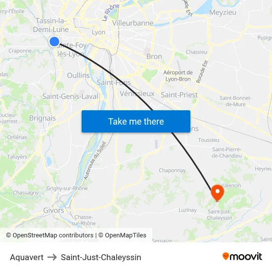 Aquavert to Saint-Just-Chaleyssin map