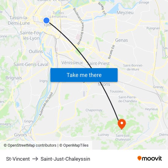 St-Vincent to Saint-Just-Chaleyssin map