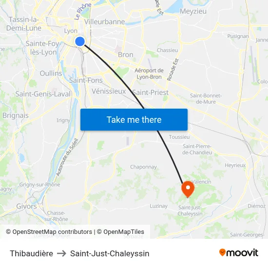 Thibaudière to Saint-Just-Chaleyssin map