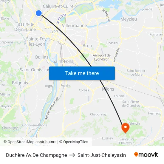 Duchère Av.De Champagne to Saint-Just-Chaleyssin map