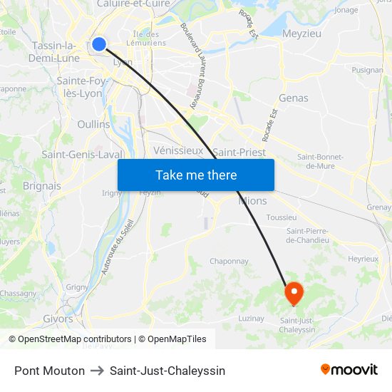 Pont Mouton to Saint-Just-Chaleyssin map