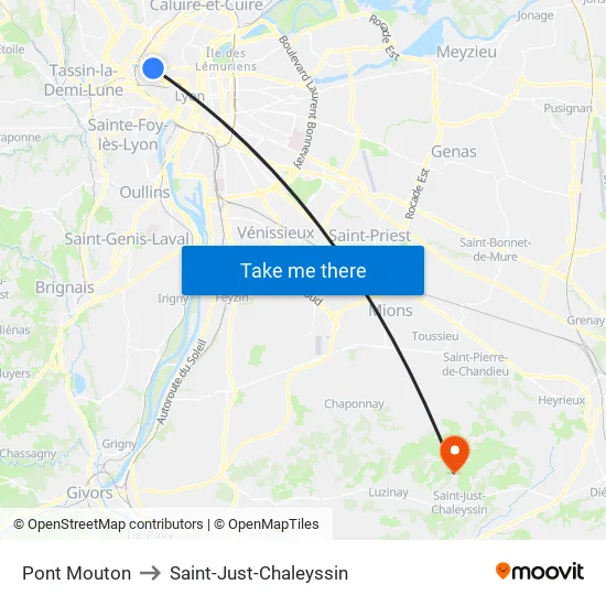 Pont Mouton to Saint-Just-Chaleyssin map