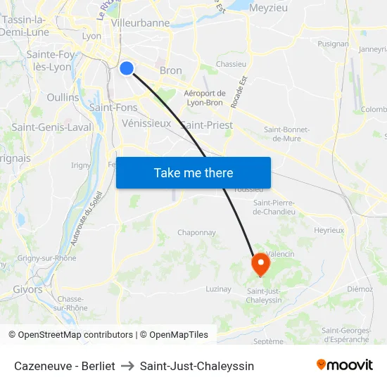 Cazeneuve - Berliet to Saint-Just-Chaleyssin map