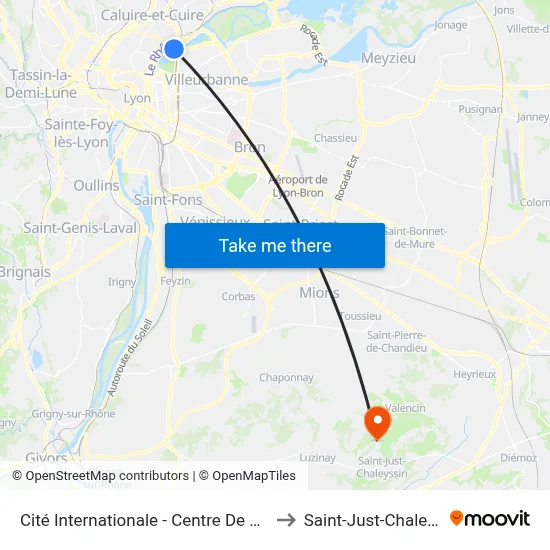 Cité Internationale - Centre De Congrès to Saint-Just-Chaleyssin map