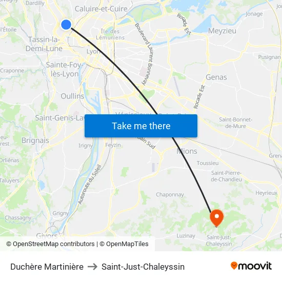 Duchère Martinière to Saint-Just-Chaleyssin map