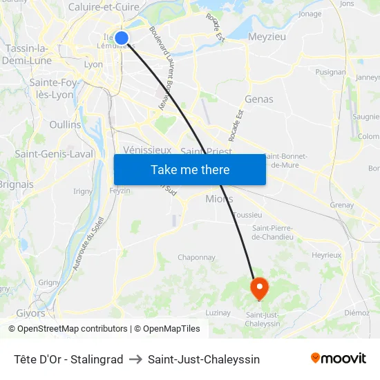 Tête D'Or - Stalingrad to Saint-Just-Chaleyssin map