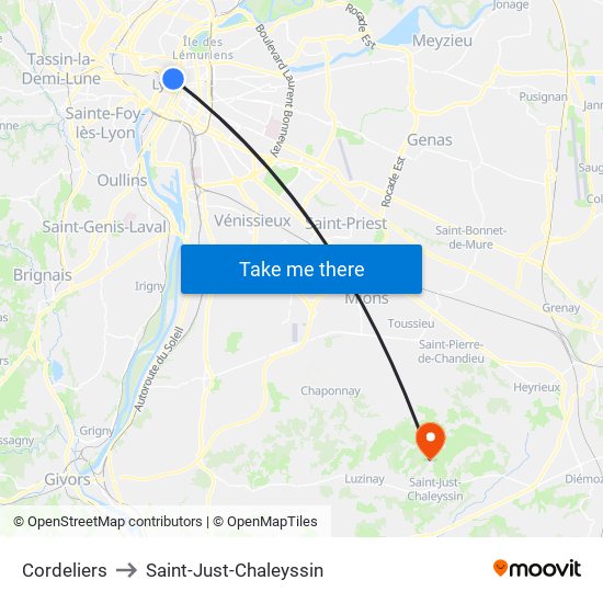 Cordeliers to Saint-Just-Chaleyssin map