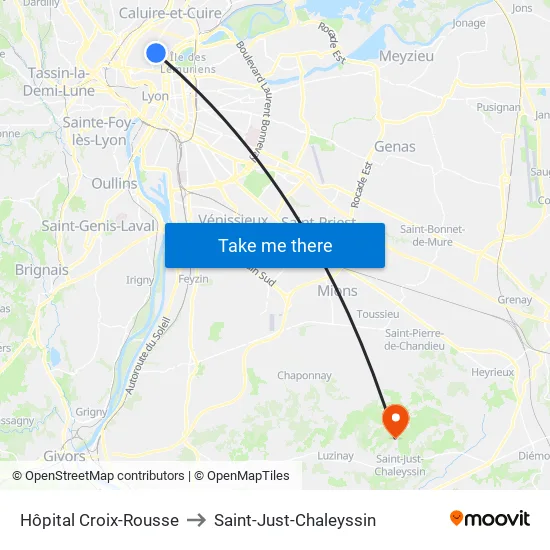 Hôpital Croix-Rousse to Saint-Just-Chaleyssin map