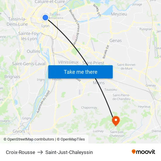 Croix-Rousse to Saint-Just-Chaleyssin map