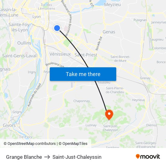 Grange Blanche to Saint-Just-Chaleyssin map