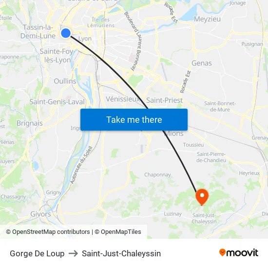 Gorge De Loup to Saint-Just-Chaleyssin map