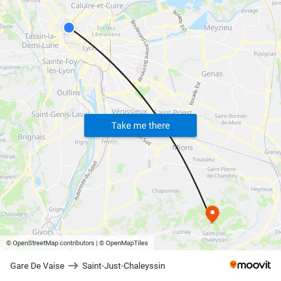 Gare De Vaise to Saint-Just-Chaleyssin map