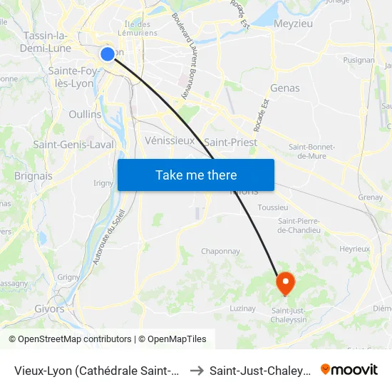 Vieux-Lyon (Cathédrale Saint-Jean) to Saint-Just-Chaleyssin map