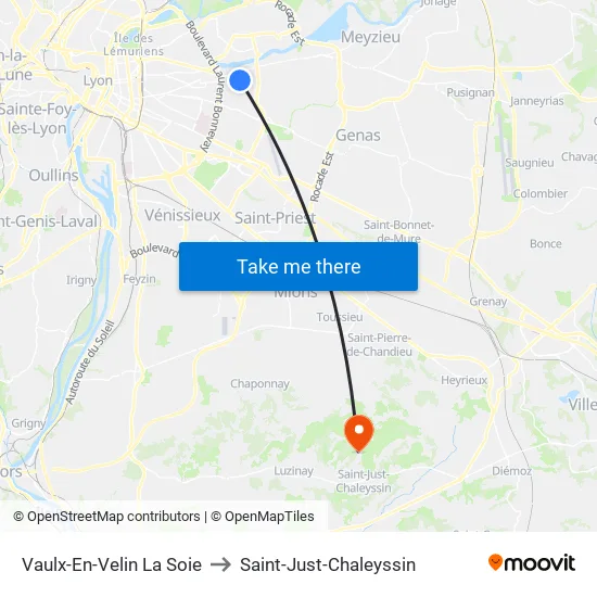 Vaulx-En-Velin La Soie to Saint-Just-Chaleyssin map