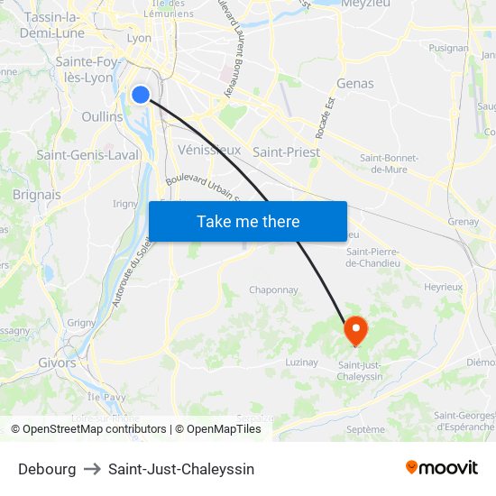 Debourg to Saint-Just-Chaleyssin map