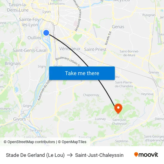 Stade De Gerland (Le Lou) to Saint-Just-Chaleyssin map