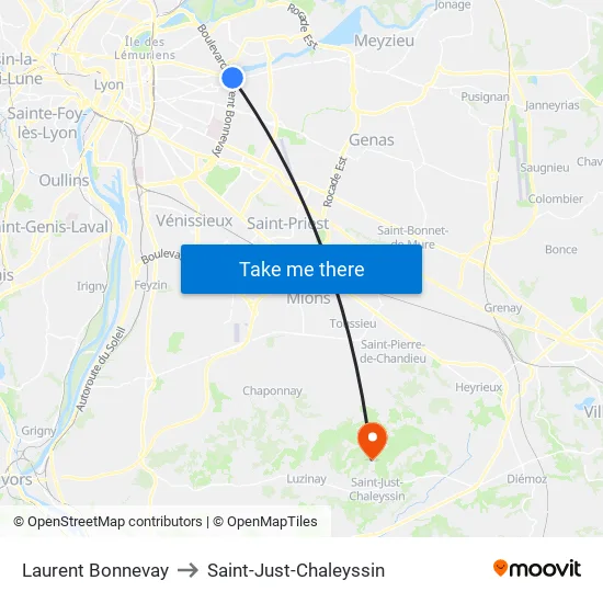 Laurent Bonnevay to Saint-Just-Chaleyssin map