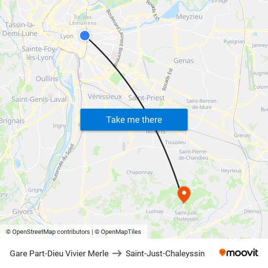 Gare Part-Dieu Vivier Merle to Saint-Just-Chaleyssin map