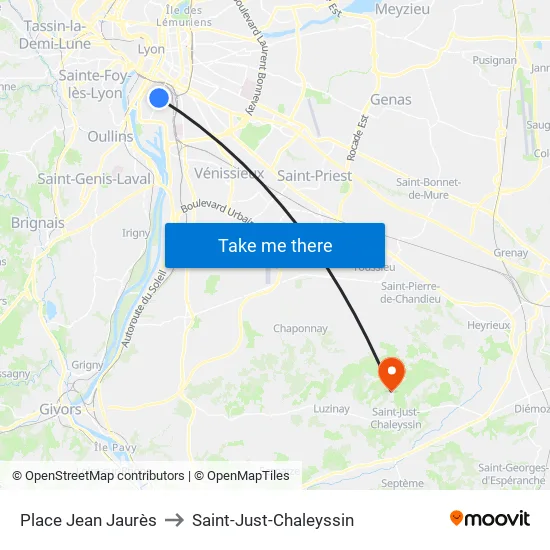 Place Jean Jaurès to Saint-Just-Chaleyssin map