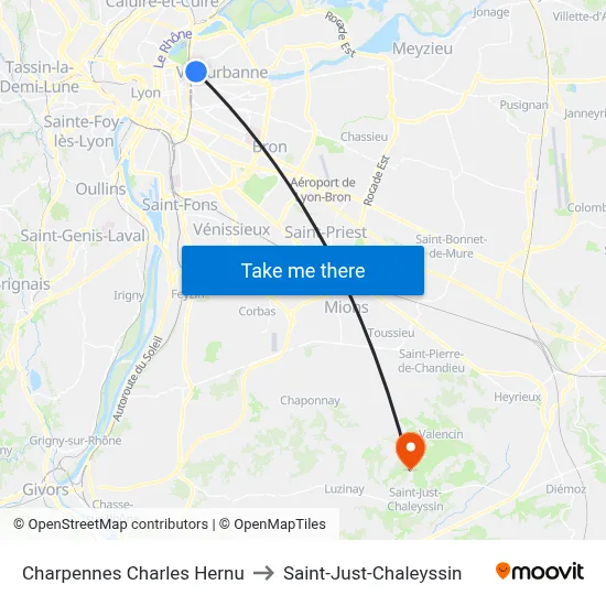 Charpennes Charles Hernu to Saint-Just-Chaleyssin map