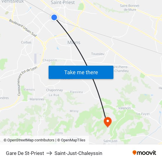 Gare De St-Priest to Saint-Just-Chaleyssin map