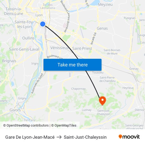 Gare De Lyon-Jean-Macé to Saint-Just-Chaleyssin map