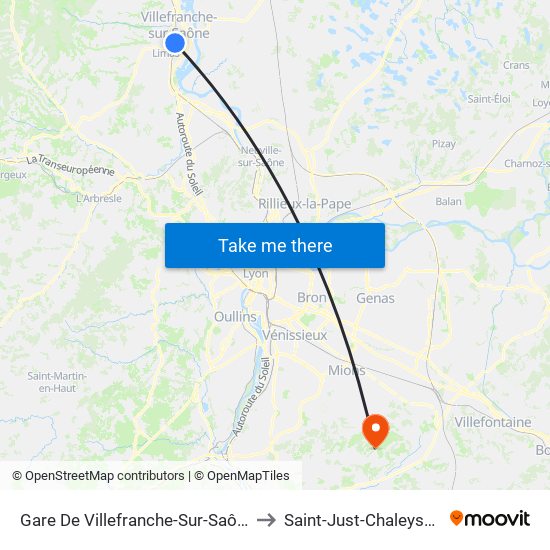 Gare De Villefranche-Sur-Saône to Saint-Just-Chaleyssin map