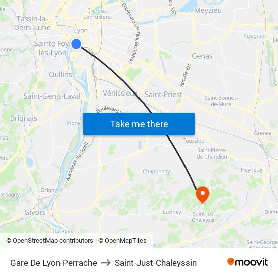 Gare De Lyon-Perrache to Saint-Just-Chaleyssin map