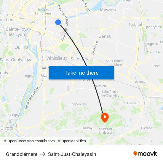 Grandclément to Saint-Just-Chaleyssin map