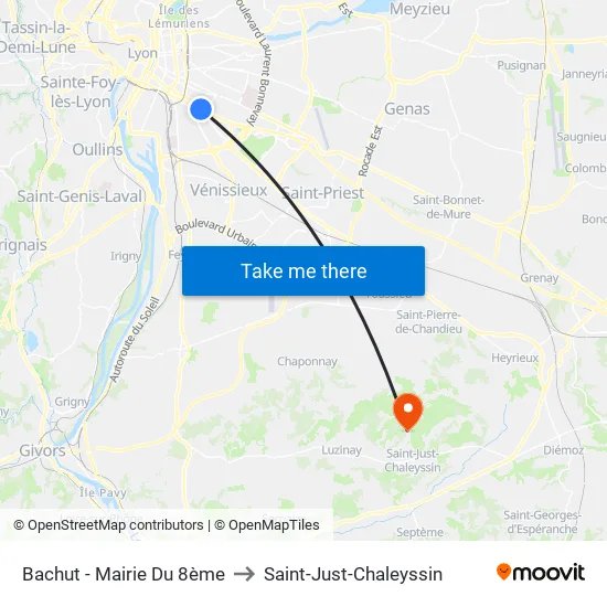 Bachut - Mairie Du 8ème to Saint-Just-Chaleyssin map
