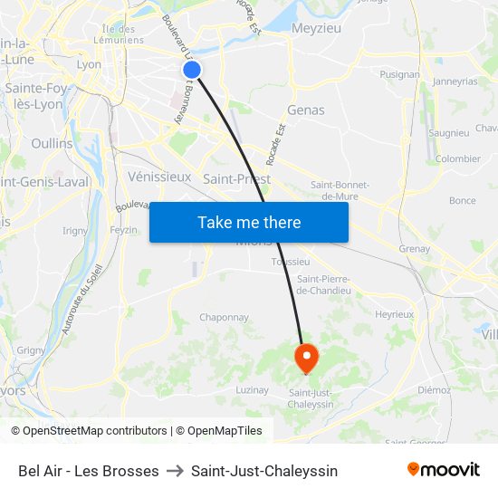 Bel Air - Les Brosses to Saint-Just-Chaleyssin map