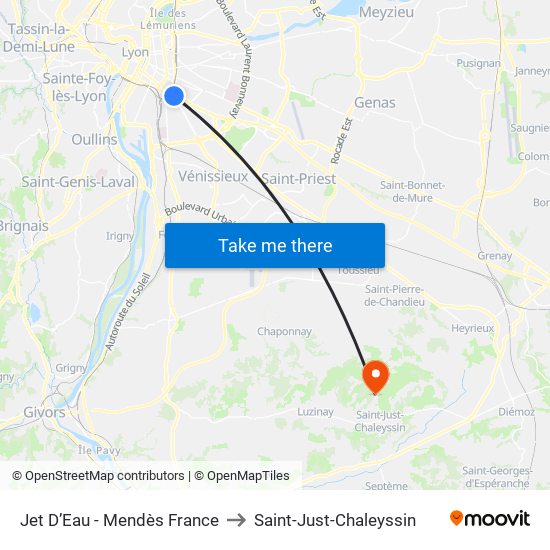 Jet D’Eau - Mendès France to Saint-Just-Chaleyssin map