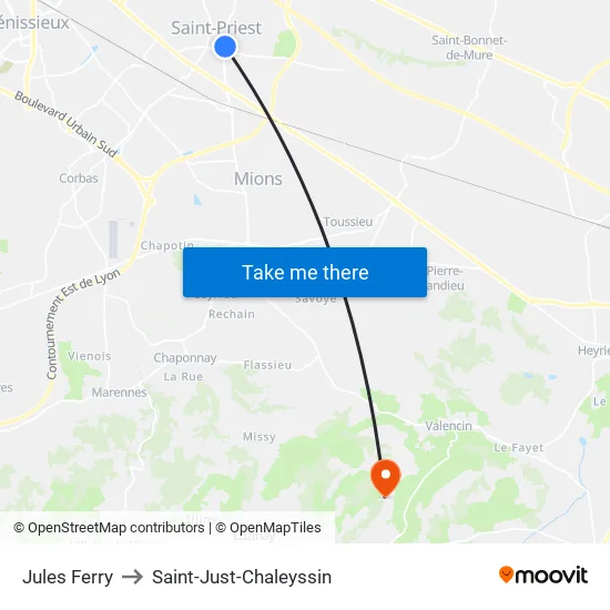 Jules Ferry to Saint-Just-Chaleyssin map