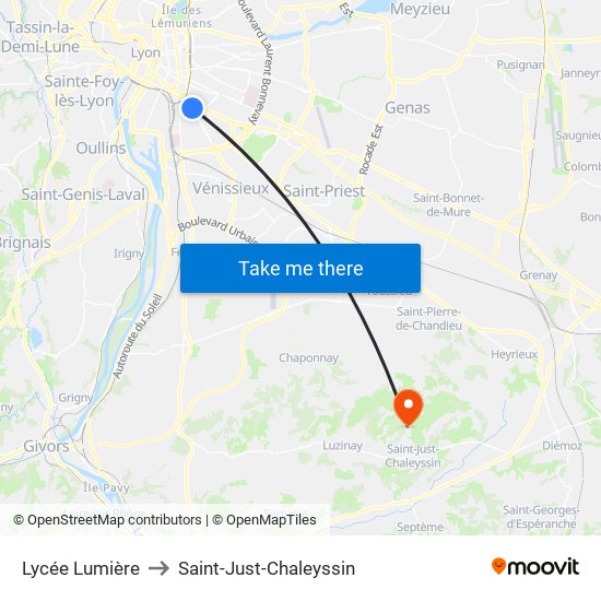 Lycée Lumière to Saint-Just-Chaleyssin map