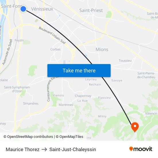 Maurice Thorez to Saint-Just-Chaleyssin map