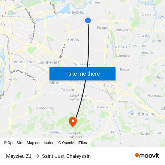 Meyzieu Z.I to Saint-Just-Chaleyssin map