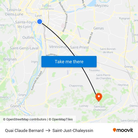 Quai Claude Bernard to Saint-Just-Chaleyssin map