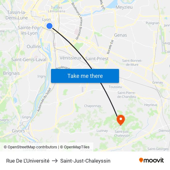 Rue De L'Université to Saint-Just-Chaleyssin map