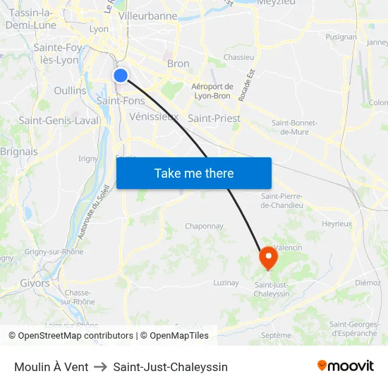 Moulin À Vent to Saint-Just-Chaleyssin map