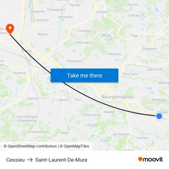Cessieu to Saint-Laurent-De-Mure map