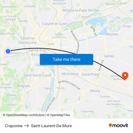 Craponne to Saint-Laurent-De-Mure map