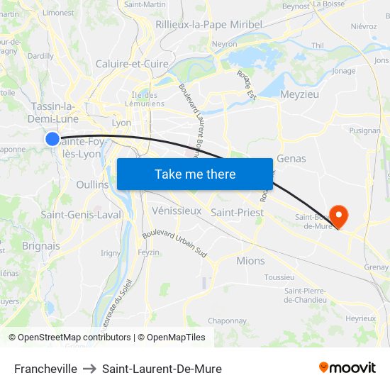 Francheville to Saint-Laurent-De-Mure map