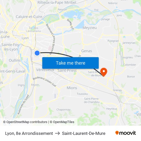 Lyon, 8e Arrondissement to Saint-Laurent-De-Mure map