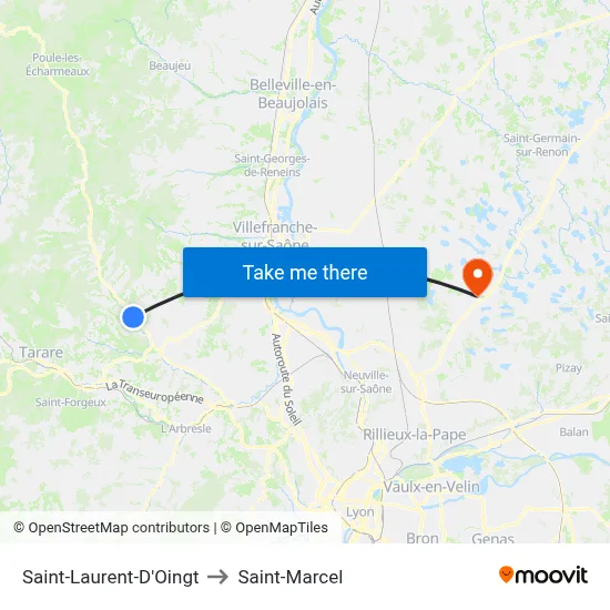 Saint-Laurent-D'Oingt to Saint-Marcel map