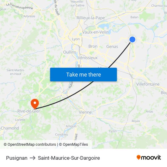 Pusignan to Saint-Maurice-Sur-Dargoire map