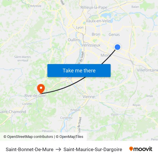 Saint-Bonnet-De-Mure to Saint-Maurice-Sur-Dargoire map